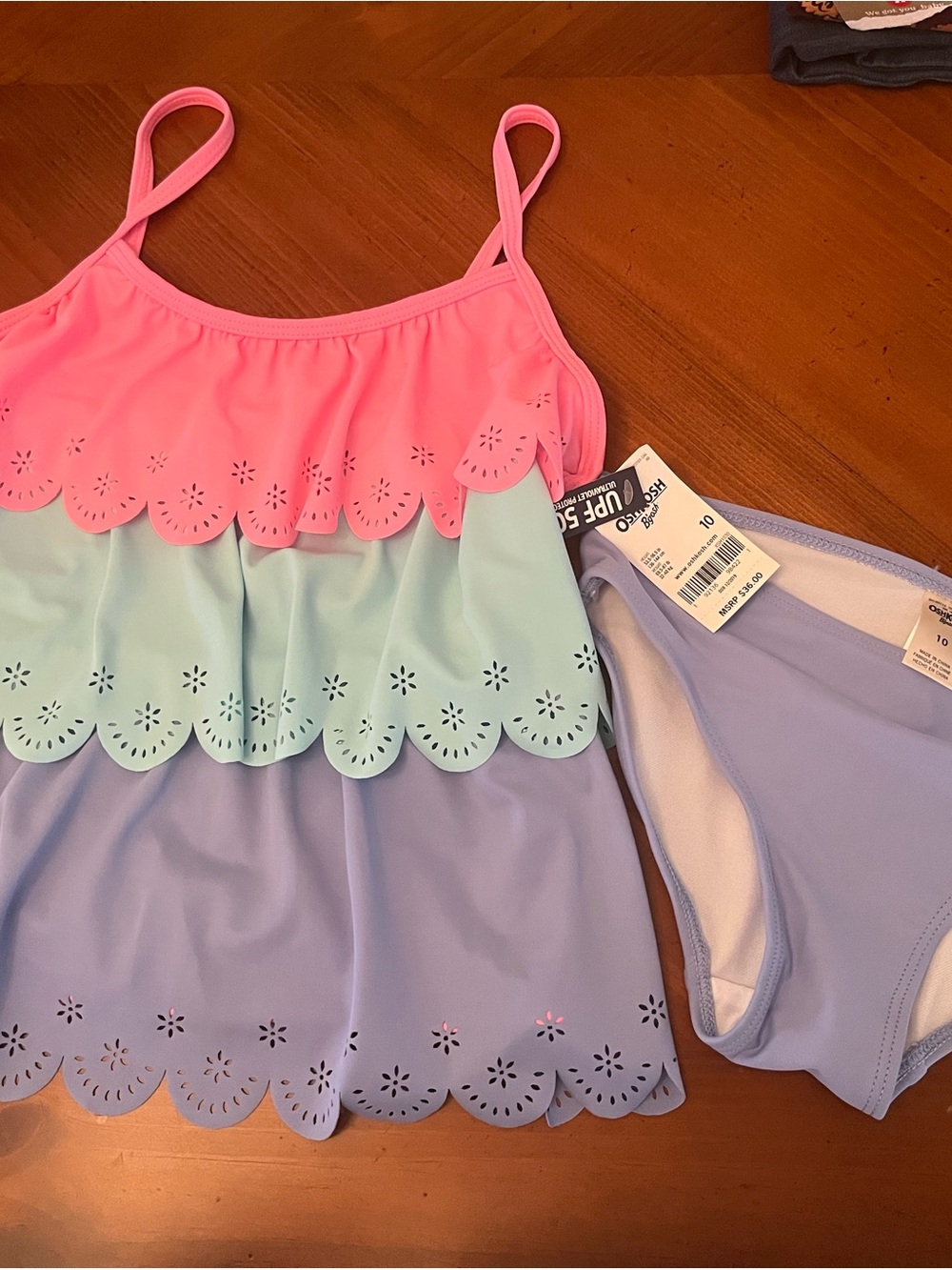 NWT! OshKosh B'gosh Pink Mint Lavender Girls Two-Piece Swim Set